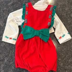 Red and Green Baby Romper with Bow